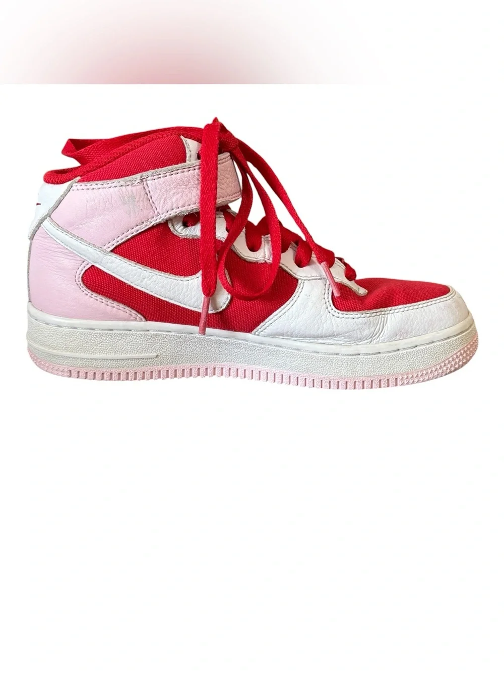 Nike By You Customization Air Force 1 Mid Sneakers White Red and Pink Sz 5.5